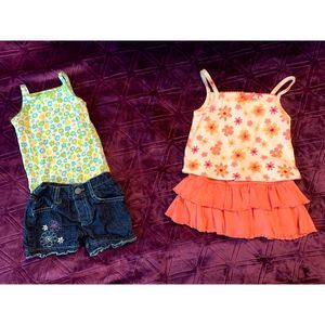 LOT of FOUR size 12 months spring summer 2 tank tops, 1 shorts, 1 skort
